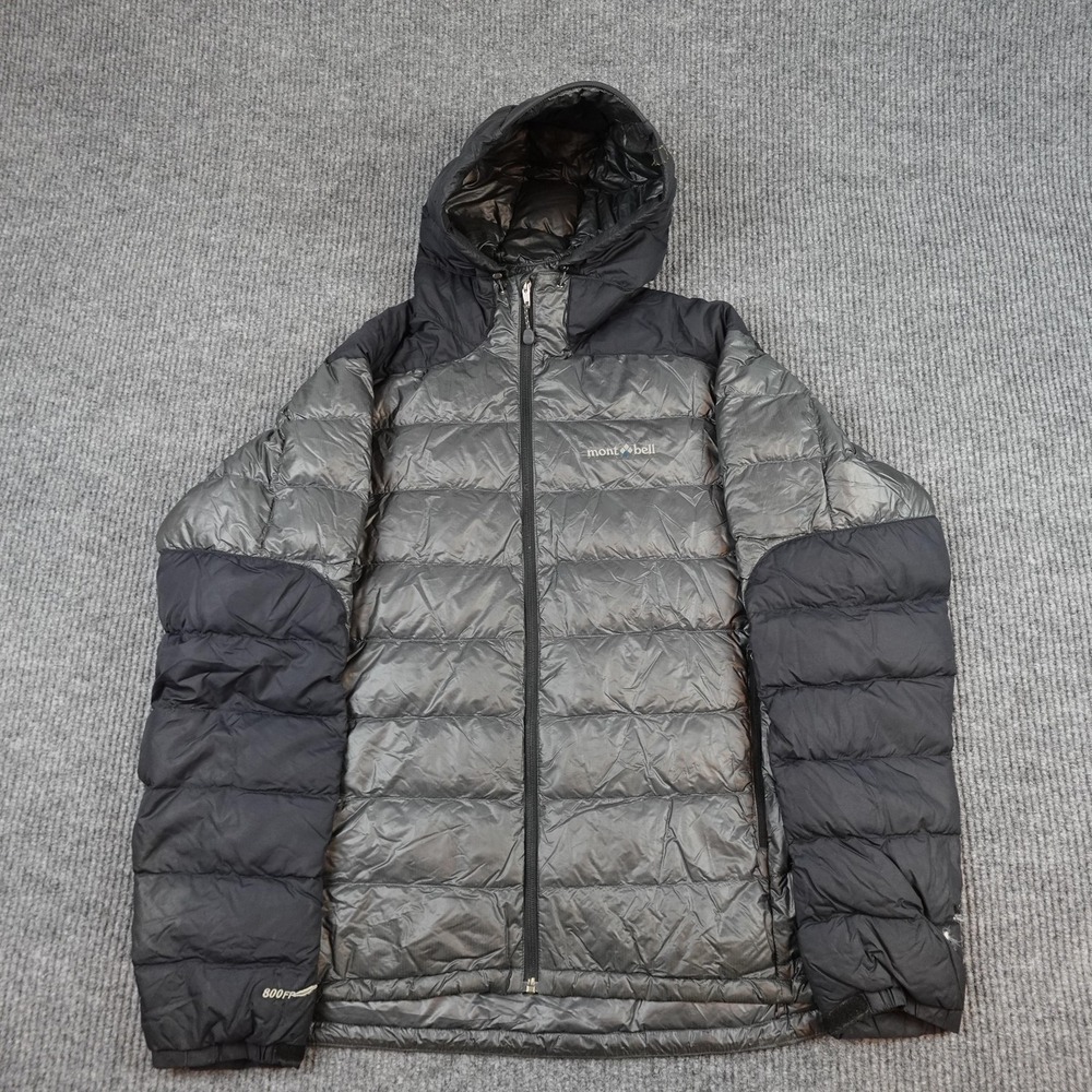 Mont-bell Alipine 800 Down Jacket Mens Large Gray Hooded Puffer Full Zip 2301148